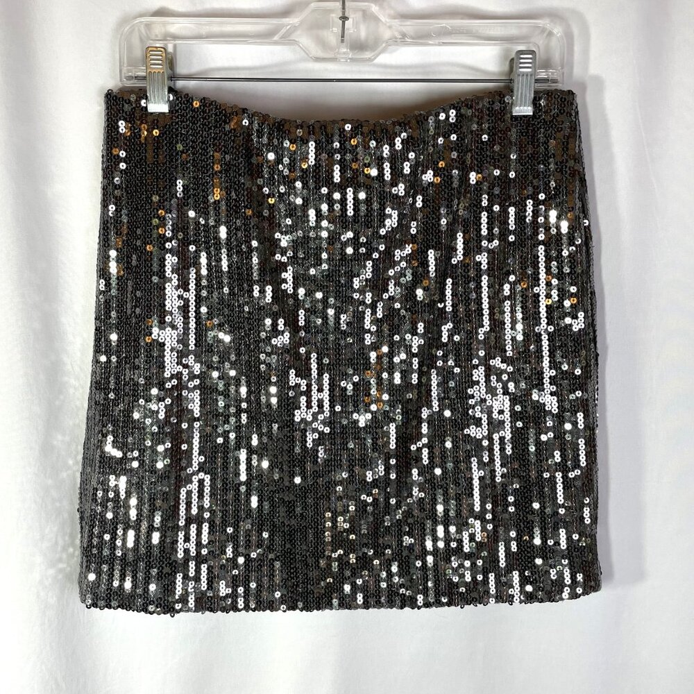 Xhilaration Charcoal Gray Sequins Mini Skirt Metallic Stretch Lined Size L